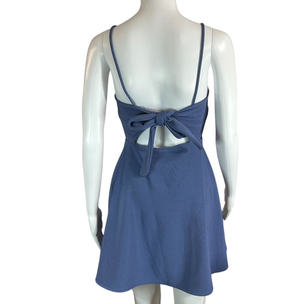 Urban Outfitters Blue A-Line Skater Mini Dress S Back Bow Tie Open Back - Picture 2 of 10